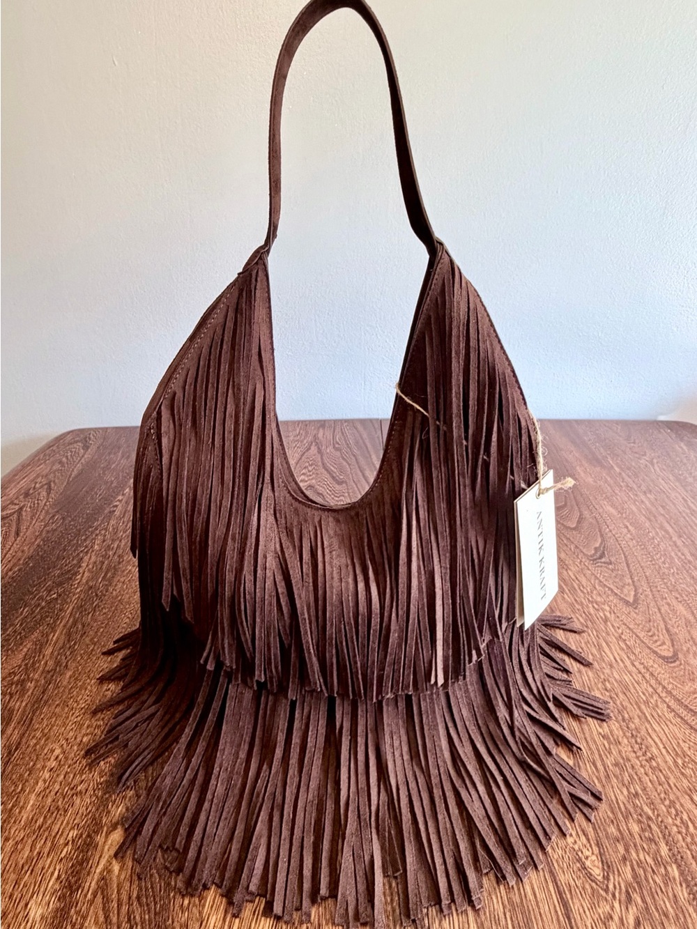 Dancing Fringe Chocolate Brown Suede Shoulder Bag by Antik Kraft